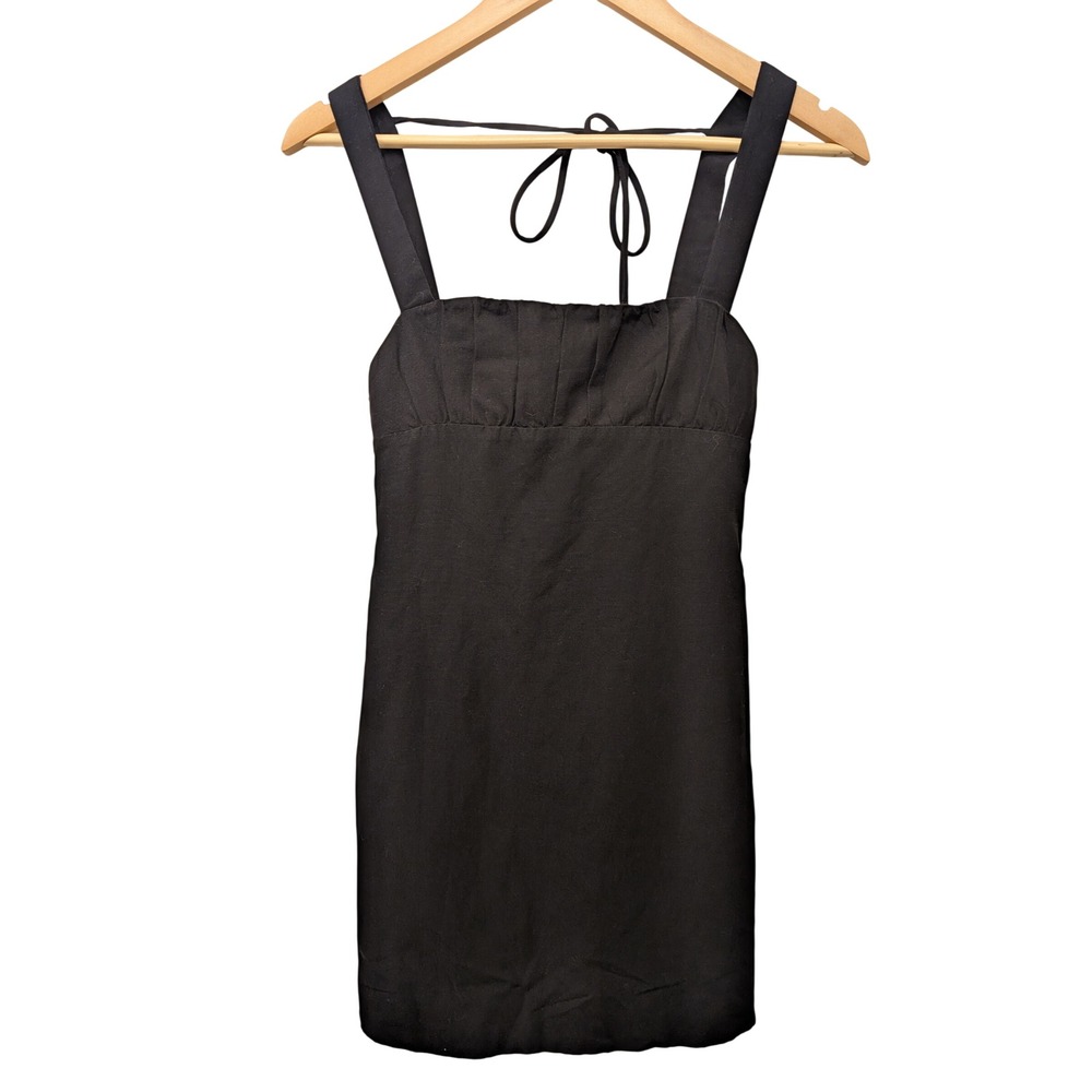 Zara Linen Blend Mini Dress Open Back Square Neck Minimalist Resortwear Vacation